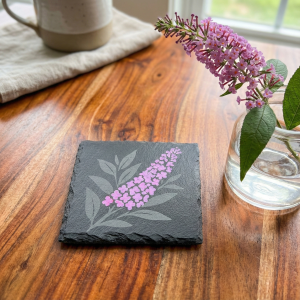hand painted botanical slate coasters with walnut holder winter collection two