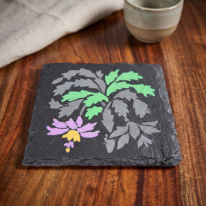 hand painted botanical slate coasters with walnut holder winter collection one