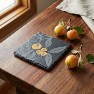 hand painted botanical slate coasters with walnut holder winter collection one