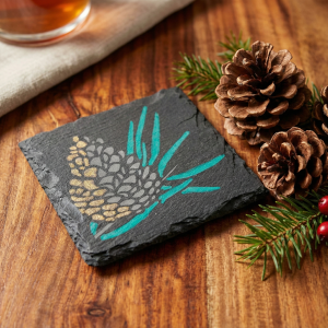hand painted botanical slate coasters with walnut holder winter collection two
