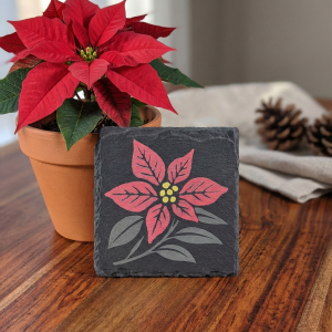 hand painted botanical slate coasters with walnut holder winter collection one
